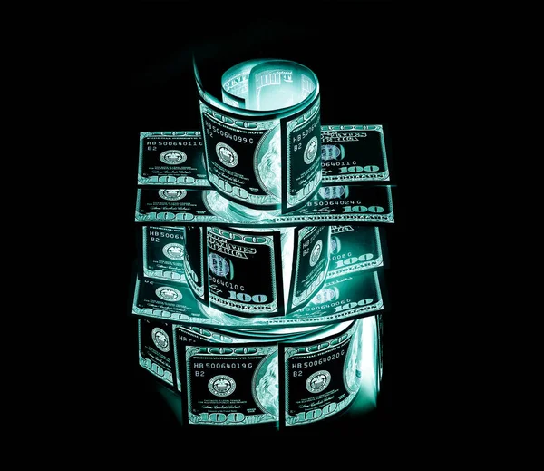 Honderd dollar biljetten (bankbiljetten) dicht omhoog, Amerikaanse munt--in UV-licht bescherming — Stockfoto