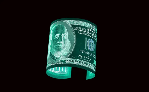 One hundred dollar bills (banknotes )  close up, U.S. currency-- in UV light protection — Stock Photo, Image