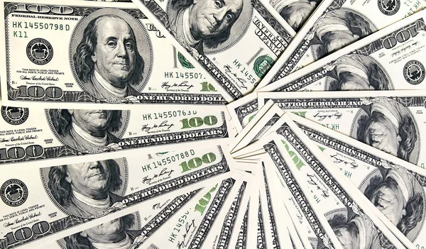 Honderd dollarbiljetten dicht omhoog, Amerikaanse munt — Stockfoto