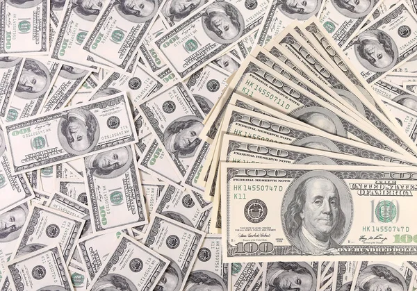 Hundra dollarsedlar nära upp, amerikansk valuta — Stockfoto