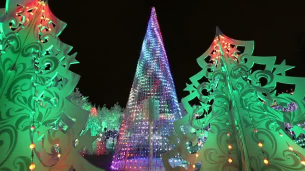 Soirée de Noël Moscou Forêt de musique sur la place Pouchkine (Festival "Voyage à Noël"), Russie — Video