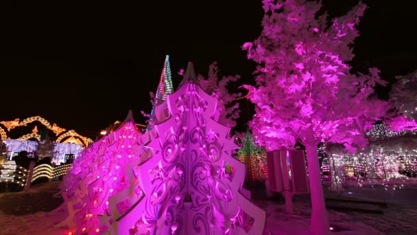 Christmas night Moscow ---  Music Forest on Pushkin Square (Festival "Journey to Christmas"),  Russia — Stock Video