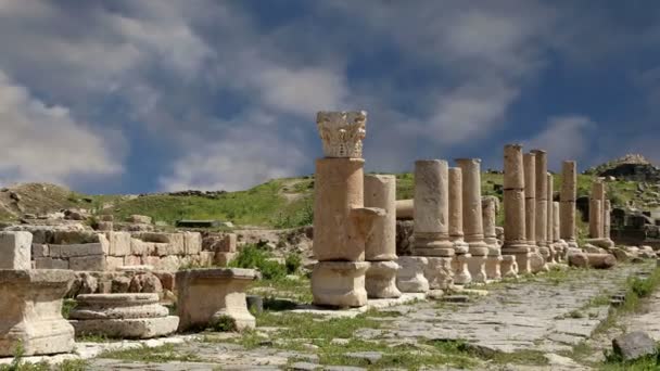 Romeinse ruïnes op Umm Qais (um Qhays), Jordanië, Midden-Oosten--is een stad in noordelijk Jordanië in de buurt van de site van de oude stad van Gadara. Umm is Qais een van de meest unieke Greco Romeinse Decapolis Jordan's sites — Stockvideo