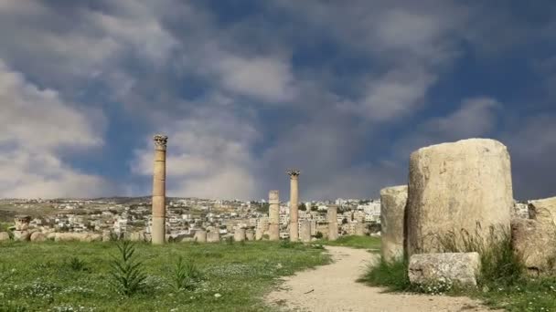 Başkenti ve en büyük jerash governorate, Ürdün jerash (Antik gerasa), Ürdün şehirde roman ruins — Stok video
