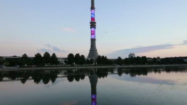 Televizyon (Ostankino) Kulesi gece, Moskova, Rusya Federasyonu 