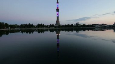 Televizyon (Ostankino) Kulesi gece, Moskova, Rusya Federasyonu 