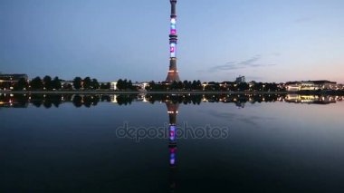 Televizyon (Ostankino) Kulesi gece, Moskova, Rusya Federasyonu 