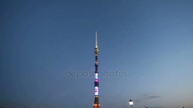 Televizyon (Ostankino) Kulesi gece, Moskova, Rusya Federasyonu 