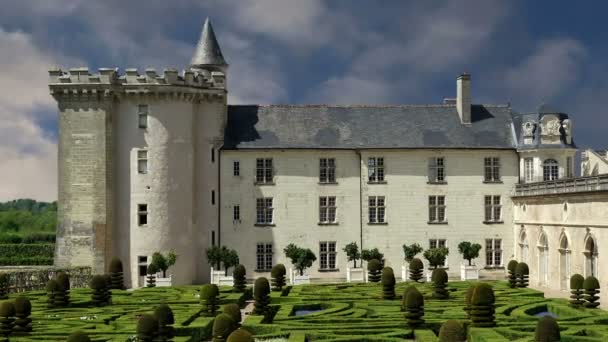 Castello di Villandry e il suo giardino, Valle della Loira, Francia uno dei giardini più belli di tutta la Francia — Video Stock