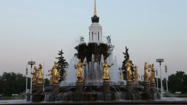 Vdnkh (全ロシア展示センター)、モスクワ、ロシアの国 (1951年 54、k. Topuridze、g. Konstantinovsky の建築家による噴水のプロジェクト) - 友情の泉します。 — ストック動画