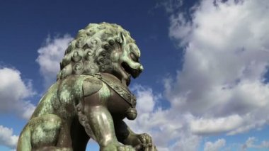 Bronz koruyucu aslan heykeli yasak şehir, Beijing, Çin  