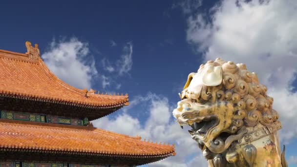 Una estatua de bronce de dragón chino en la Ciudad Prohibida. Pekín, China — Vídeo de stock