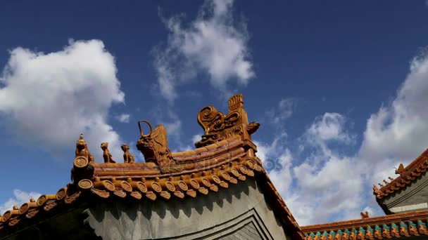 Traditionell utsmyckning av taket av ett buddhistiskt tempel, beijing, Kina — Stockvideo