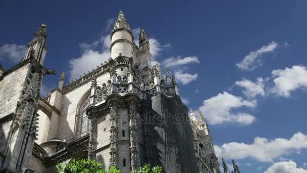Catedral de Sevilla Catedral de Santa María de la Sede, Andalucía, España es la tercera iglesia más grande del mundo y en su momento de su finalización en el 1500 fue el más grande del mundo . — Vídeo de stock