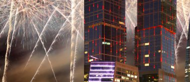 Uluslararası İş Merkezi (şehir) ve Fireworks uygulamasında, Moskova, Rusya gökdelenler 
