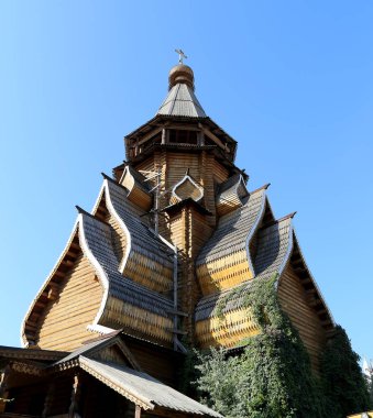 Aziz Nikolaos Kilisesi Izmailovsky Kremlin (Izmailovo Kremlin), Moskova, Rusya. Rus ahşap mimari geleneklerini inşa yeni kilise  
