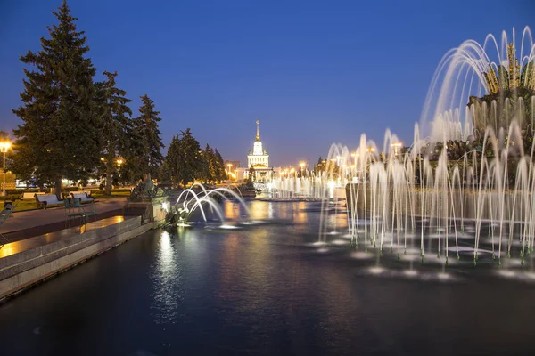 Fontein stenen bloem op Vdnkh in Moskou. Vdnkh (de zogenaamde ook Russische Exhibition Center) is een permanente algemene beurs in Moskou, Rusland — Stockfoto