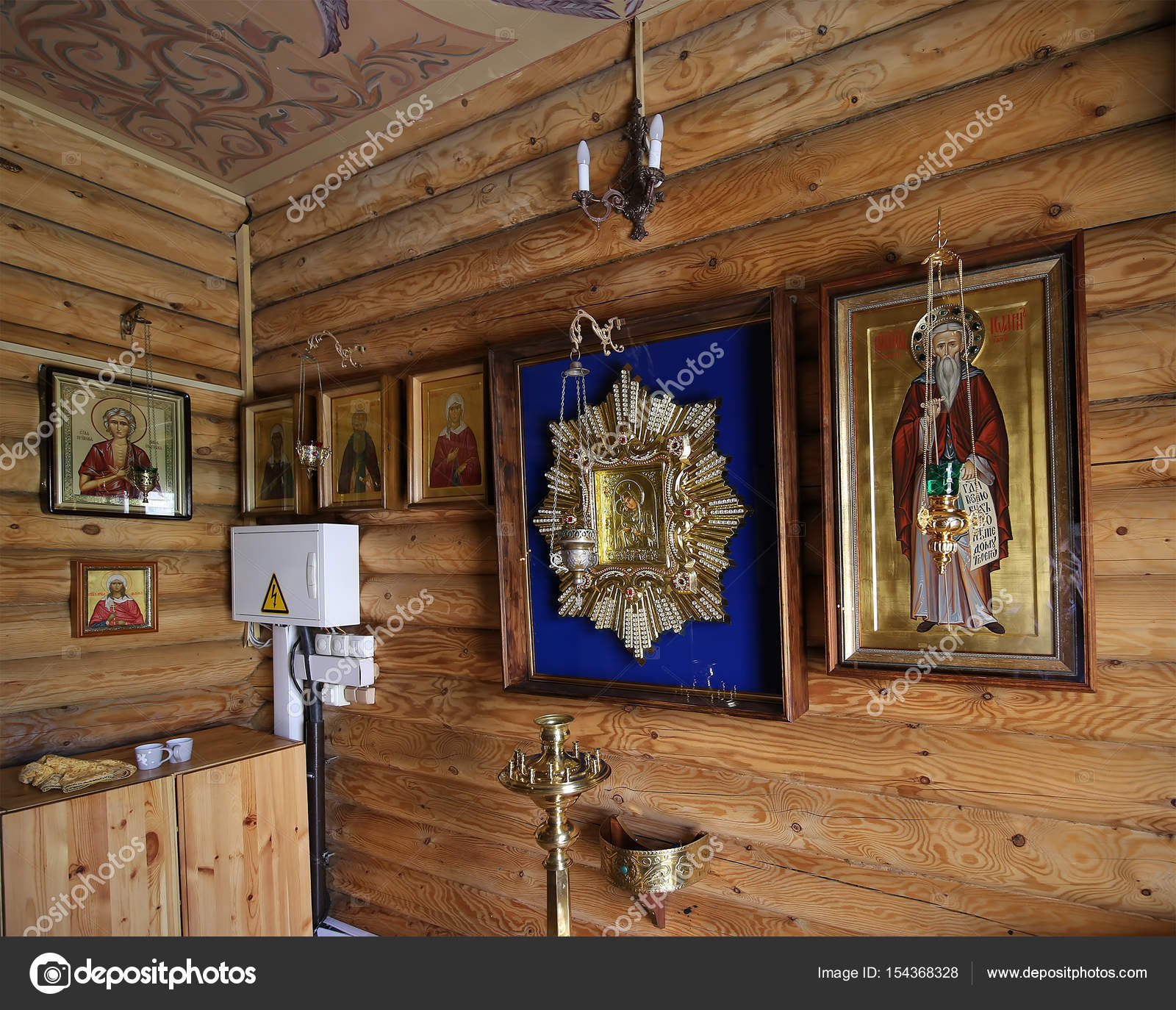 Interior Wooden Orthodox Church In Moscow Russia Stock
