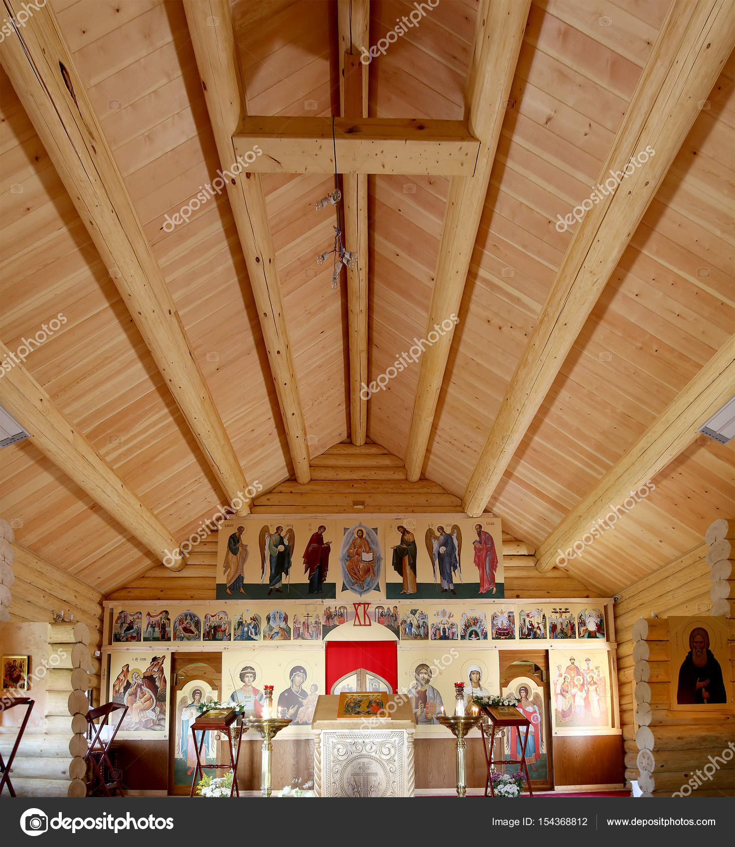 Interior Modern Wooden Orthodox Church In Moscow Russia