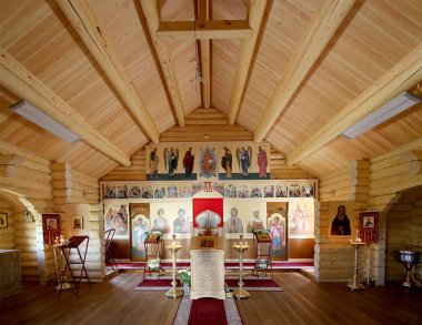 İç Modern ahşap Ortodoks Kilisesi, Moskova, Rusya  