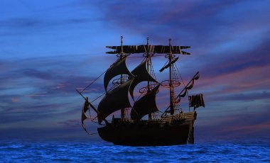Caravel gökyüzüne karşı açık yelkenli (3d modeli)   