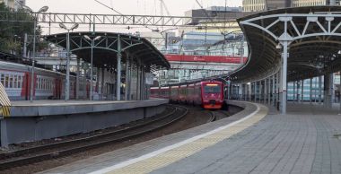  Aeroexpress tren Belorussky tren istasyonunda. Moskova, Rusya - yüksek hızlı tren Oao 