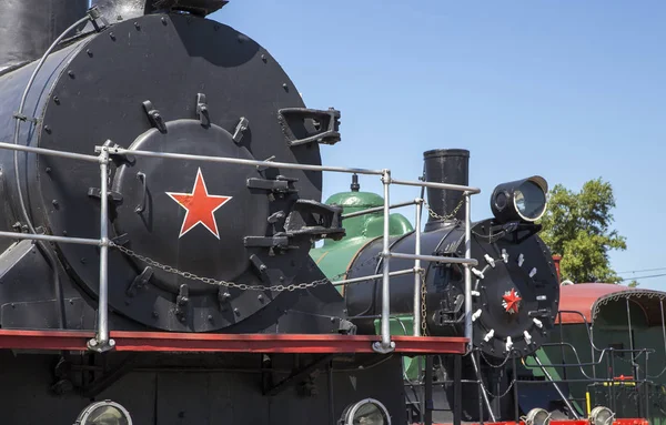 Ancient steam locomotive, Moscow museum of railway in Russia, Rizhsky railway station (Rizhsky vokzal, Riga station)