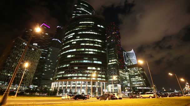 Wolkenkrabbers internationale business center (stad) op het nacht, Moskou, Rusland — Stockvideo