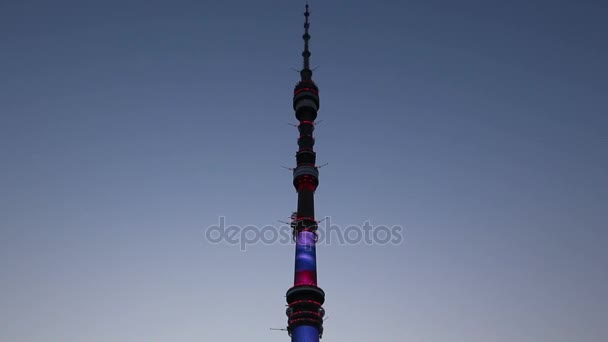 Tour de télévision (Ostankino) la nuit, Moscou, Russie — Video