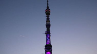 Televizyon (Ostankino) Kulesi gece, Moskova, Rusya Federasyonu