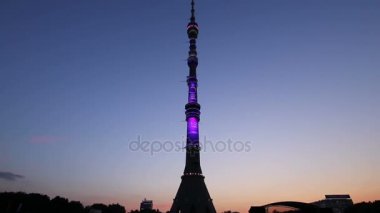 Televizyon (Ostankino) Kulesi gece, Moskova, Rusya Federasyonu