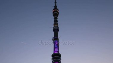 Televizyon (Ostankino) Kulesi gece, Moskova, Rusya Federasyonu