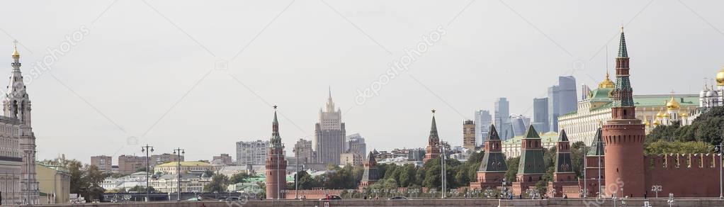 Moscow Kremlin -- view from new Zaryadye Park, urban park located near Red Square in Moscow, Russia 