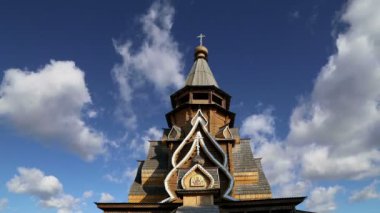 Aziz Nikolaos Kilisesi Izmailovsky Kremlin (Izmailovo Kremlin), Moskova, Rusya. Rus ahşap mimari geleneklerini inşa yeni kilise 