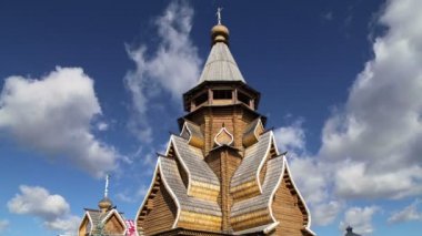 Aziz Nikolaos Kilisesi Izmailovsky Kremlin (Izmailovo Kremlin), Moskova, Rusya. Rus ahşap mimari geleneklerini inşa yeni kilise 