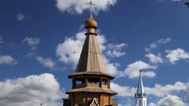 Aziz Nikolaos Kilisesi Izmailovsky Kremlin (Izmailovo Kremlin), Moskova, Rusya. Rus ahşap mimari geleneklerini inşa yeni kilise 