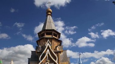 Aziz Nikolaos Kilisesi Izmailovsky Kremlin (Izmailovo Kremlin), Moskova, Rusya. Rus ahşap mimari geleneklerini inşa yeni kilise 