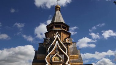 Aziz Nikolaos Kilisesi Izmailovsky Kremlin (Izmailovo Kremlin), Moskova, Rusya. Rus ahşap mimari geleneklerini inşa yeni kilise 