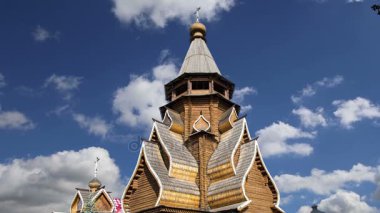 Aziz Nikolaos Kilisesi Izmailovsky Kremlin (Izmailovo Kremlin), Moskova, Rusya. Rus ahşap mimari geleneklerini inşa yeni kilise 