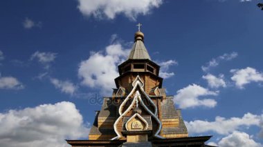 Aziz Nikolaos Kilisesi Izmailovsky Kremlin (Izmailovo Kremlin), Moskova, Rusya. Rus ahşap mimari geleneklerini inşa yeni kilise 
