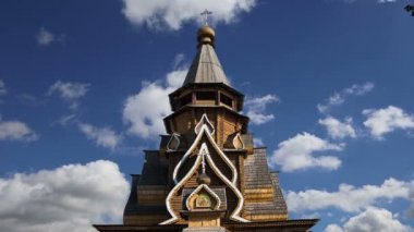 Aziz Nikolaos Kilisesi Izmailovsky Kremlin (Izmailovo Kremlin), Moskova, Rusya. Rus ahşap mimari geleneklerini inşa yeni kilise 