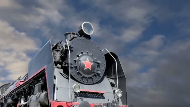 Ancient steam locomotive, Moscow museum of railway in Russia, Rizhsky railway station (Rizhsky vokzal, Riga station) — Stock Video