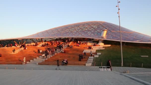 Zaryadye Park (at Night) -- urban park located near Red Square in Moscow, Russia. Zaryadye Park is the first public park built in Moscow for over 50 years. The park was inaugurated on 9 September 2017 — Stock Video