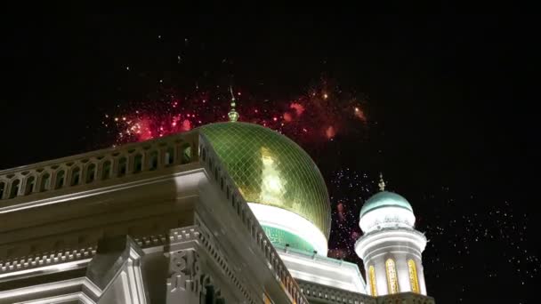 Moscow Cathedral Mosque Fireworks Russia Main Mosque Moscow New Landmark — Stock Video