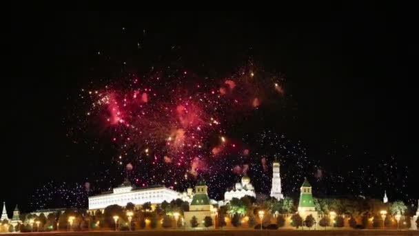 Fuegos Artificiales Sobre Kremlin Moscú Rusia — Vídeo de stock