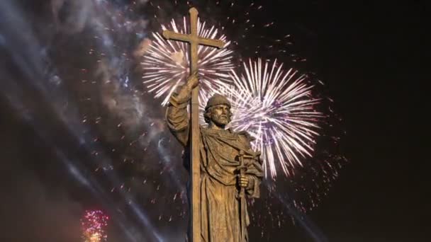 Vuurwerk Boven Het Graf Van Heilige Prins Vladimir Grote Het — Stockvideo