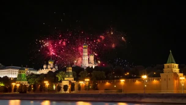 Vuurwerk Boven Kremlin Van Moskou Rusland — Stockvideo