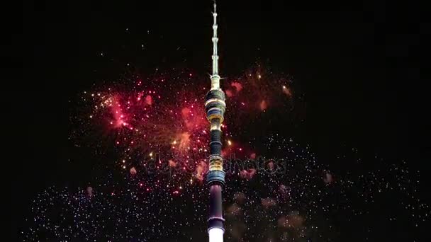 Fireworks Television Ostankino Tower Moscow Russia — Stock Video