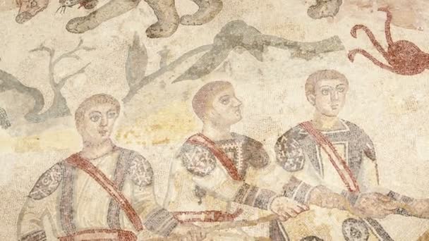 Sicily Itália Maio 2011 Mosaico Fragmento Roman Villa Romana Del — Vídeo de Stock