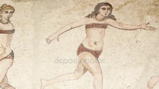 Sicily Itália Maio 2011 Mosaico Fragmento Roman Villa Romana Del — Vídeo de Stock